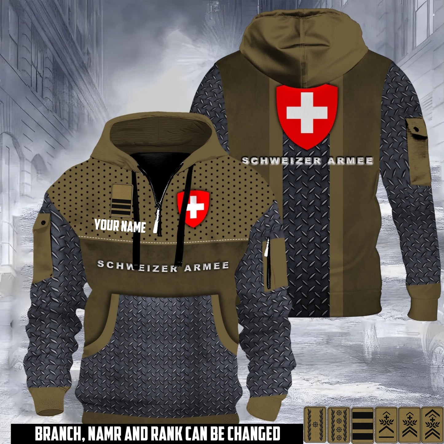 Personalized Swiss Soldier/ Veteran With Rank And Name 3D Half-zip Hoodie - 17693856