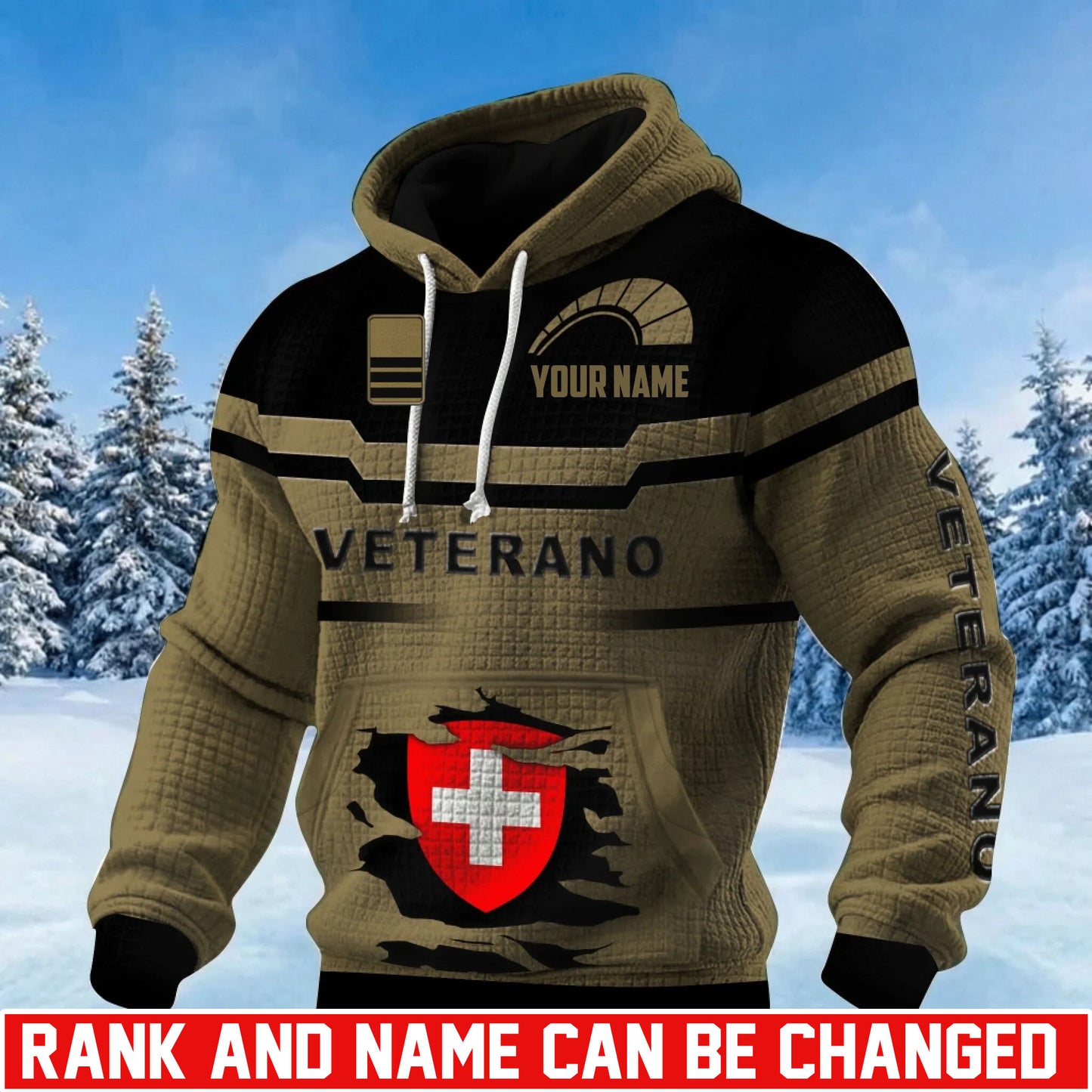 Personalized Swiss Soldier/ Veteran With Rank And Name 3D Waffle Hoodie - 17695584