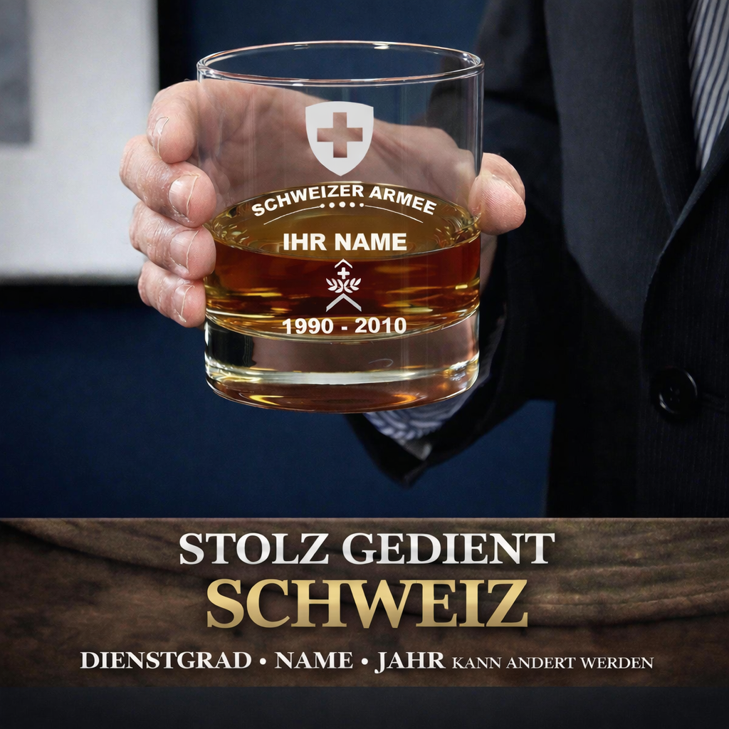 Personalized Swiss Soldier/ Veteran With Rank, Name and Year Whiskey Glass - 17718048