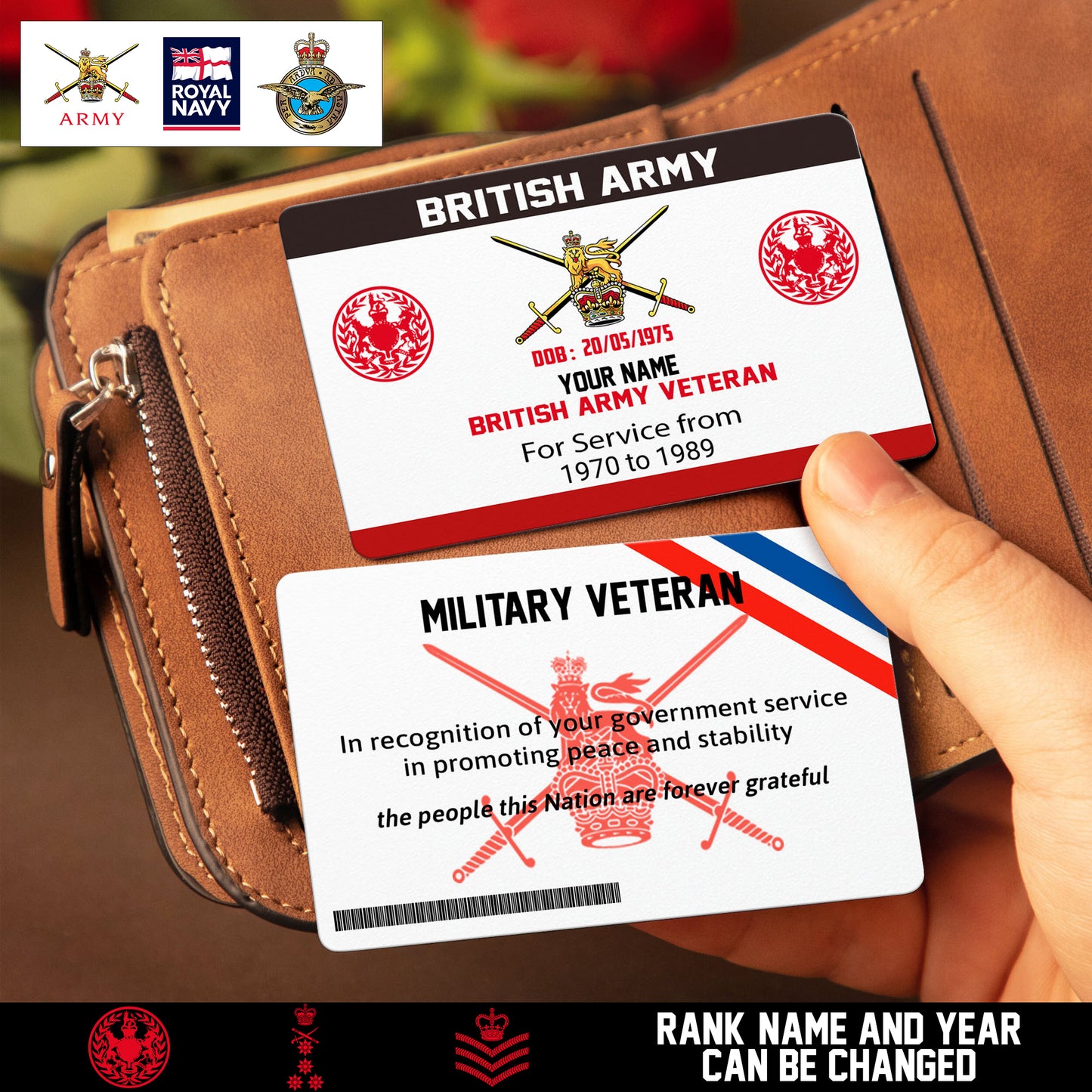 Personalized UK Soldier/ Veteran With Rank, Name And Year Aluminum Wallet Card - 17471808