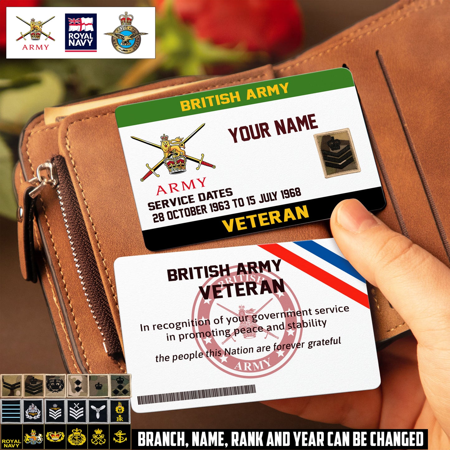 Personalized UK Soldier/ Veteran With Rank, Name And Year Aluminum Wallet Card - 17479584