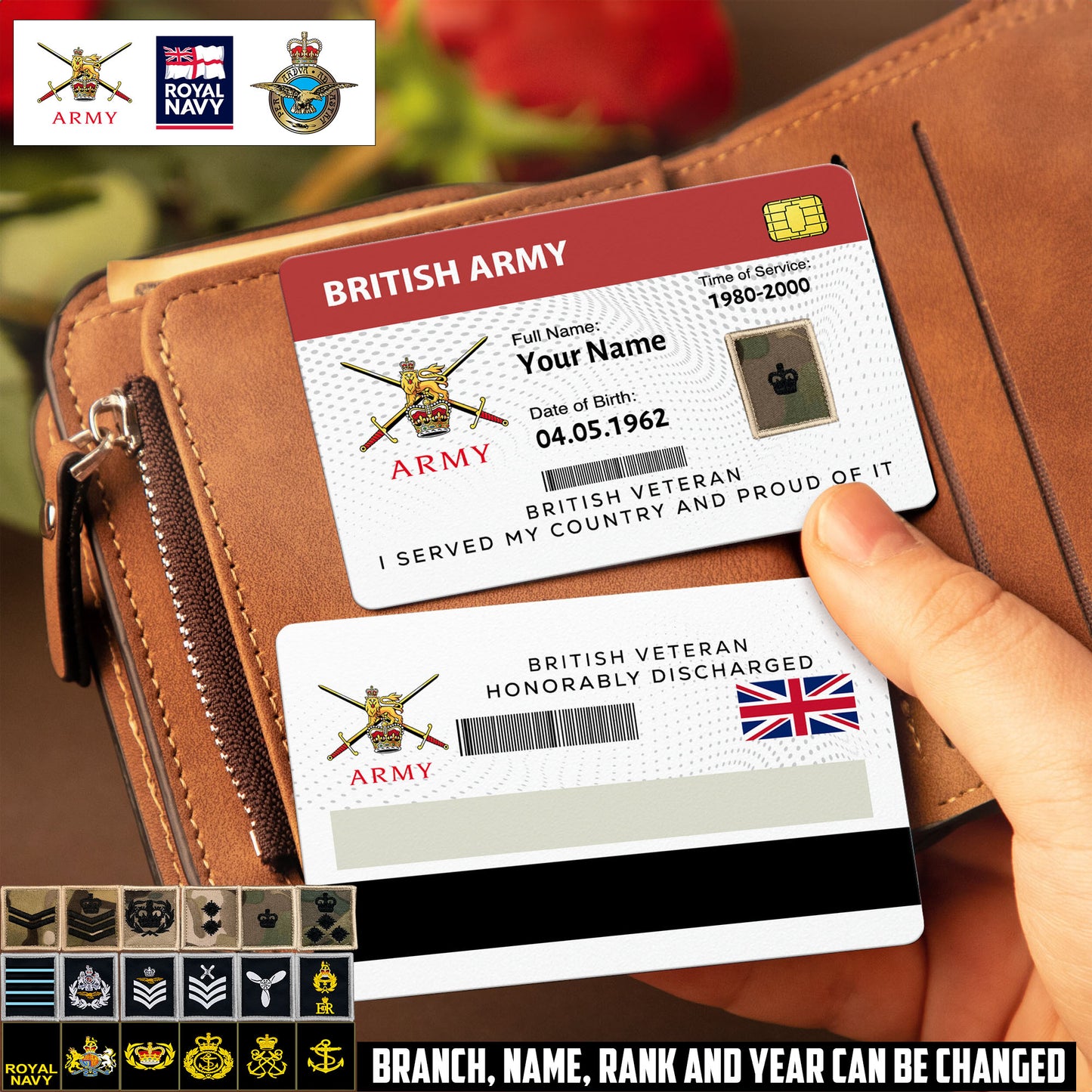 Personalized UK Soldier/ Veteran With Rank, Name And Year Aluminum Wallet Card - 17502912