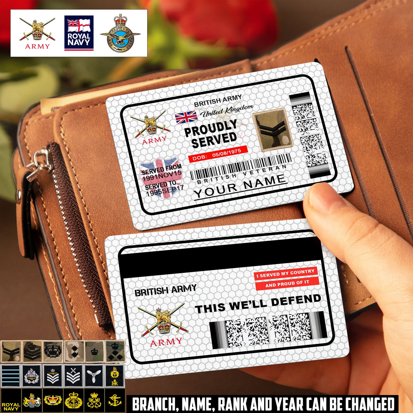 Personalized UK Soldier/ Veteran With Rank, Name And Year Aluminum Wallet Card - 17470944