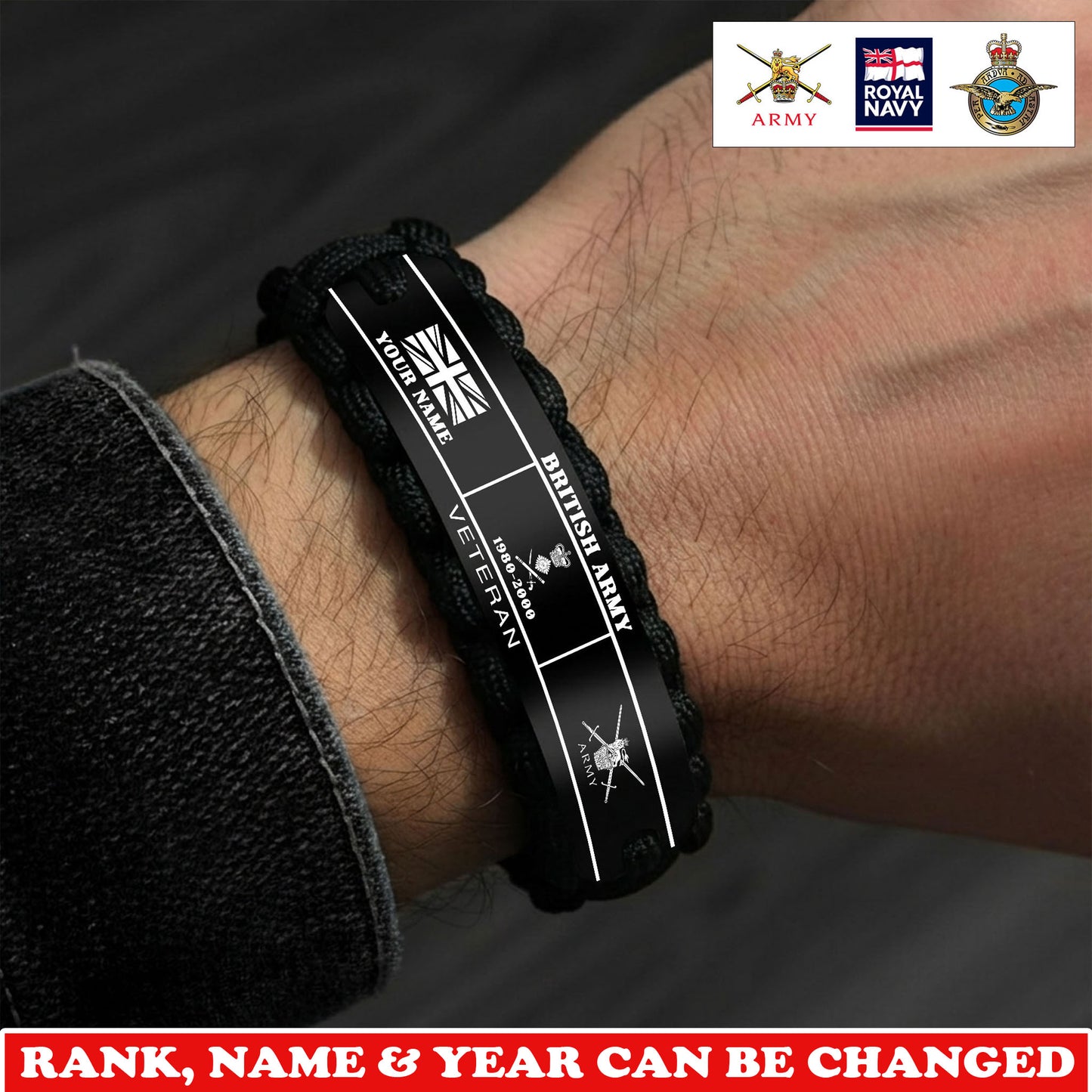 Personalized UK Soldier/ Veteran Engraved Military Paracord Bracelet With Rank, Name and Year - 1775174401