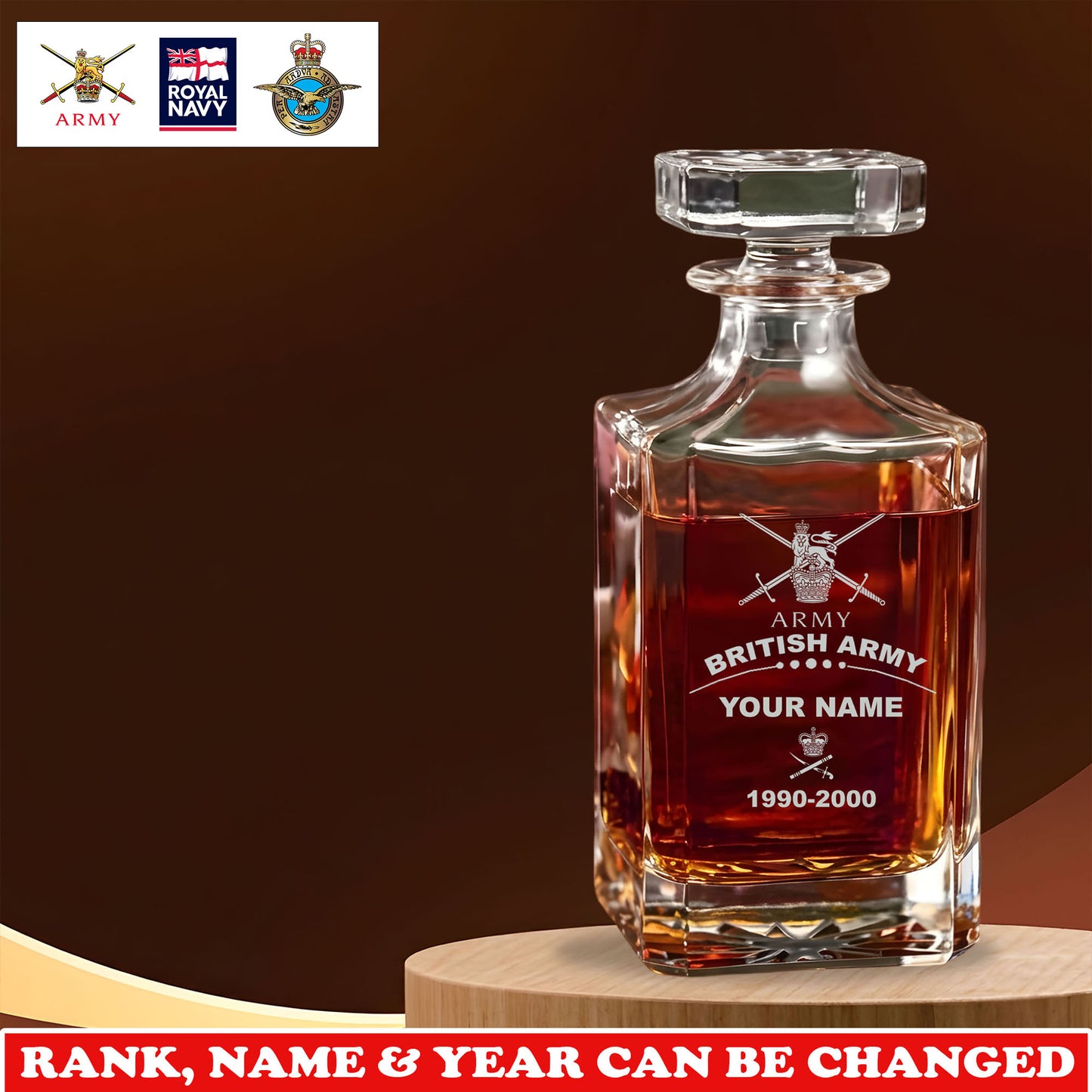 Personalized UK Soldier/ Veteran Premium Decanter With Rank, Name And Year - 17750016