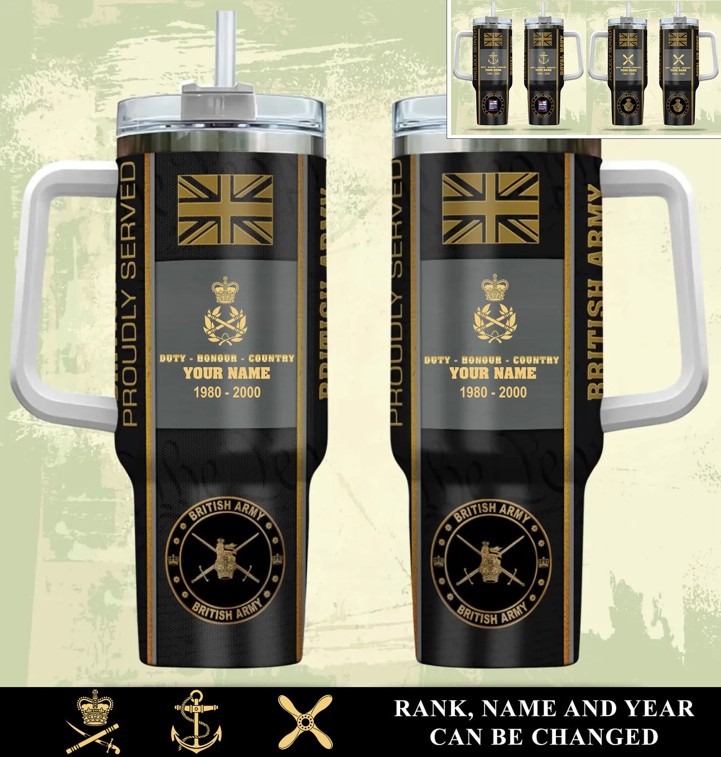 Personalized UK Veteran/ Soldier With Rank, Year And Name Camo Tumbler - 17434656