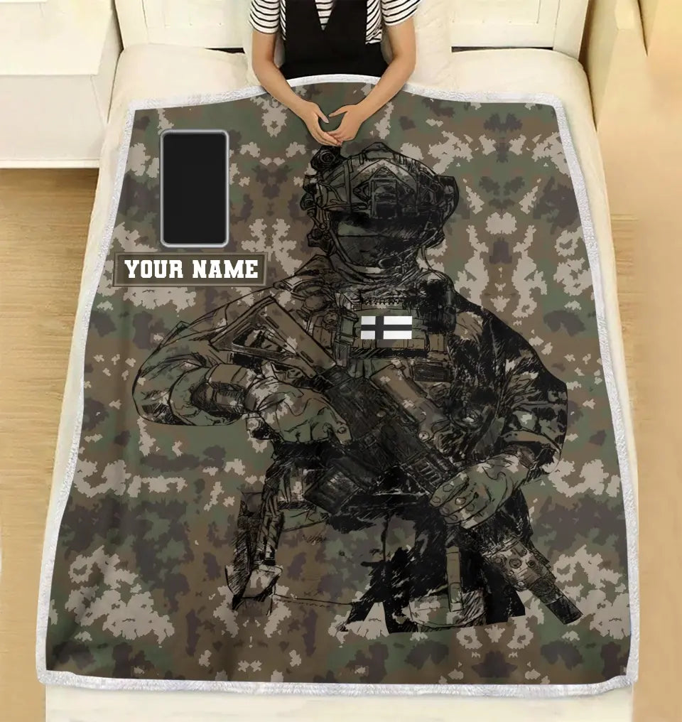 Personalized Finland Solider/ Veteran Camo With Name And Rank Fleece Blanket 3D Printed - 17229024
