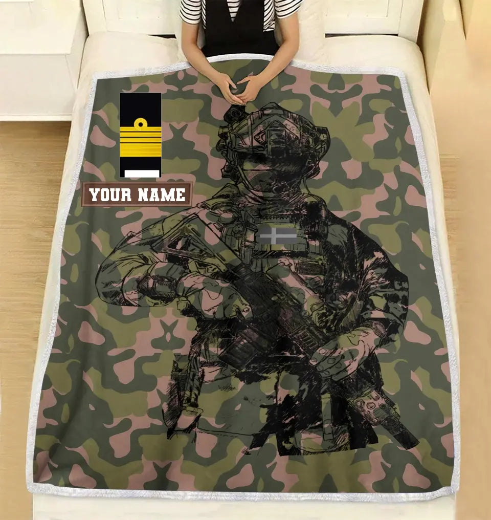 Personalized Sweden Solider/ Veteran Camo With Name And Rank Fleece Blanket 3D Printed - 17229024