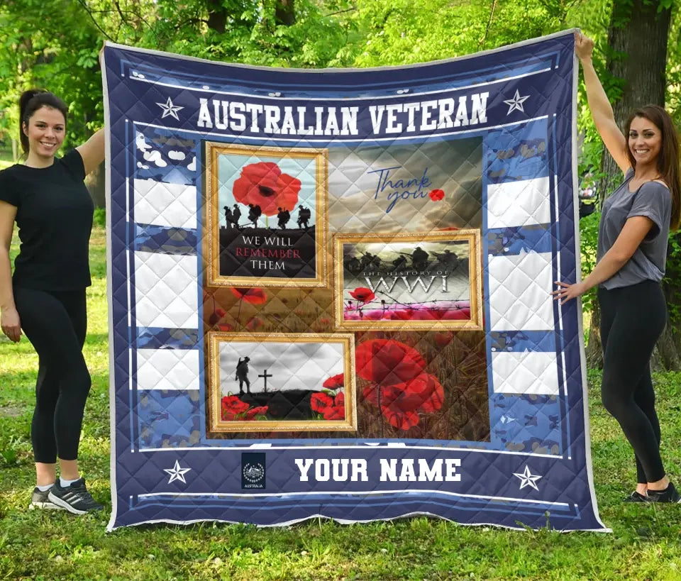 Couette personnalisée avec camouflage de soldat/vétéran australien avec nom et grade, imprimée en 3D - 0908230001