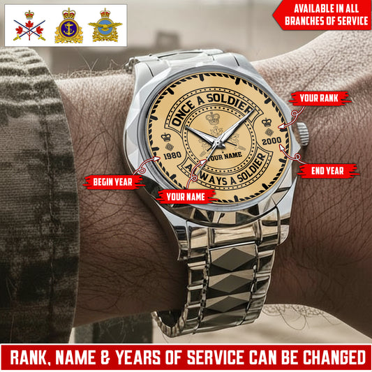 Personalized Canada Soldier/Veteran with Name, Year and Rank Diamond-Cut Bezel Watch - 1761264004