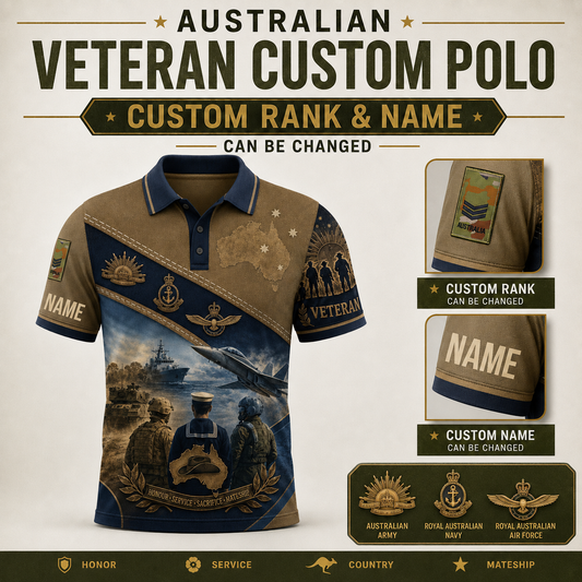 Personalized Australia Soldier/Veteran with Name and Rank Polo All Over Printed - QK1779753603