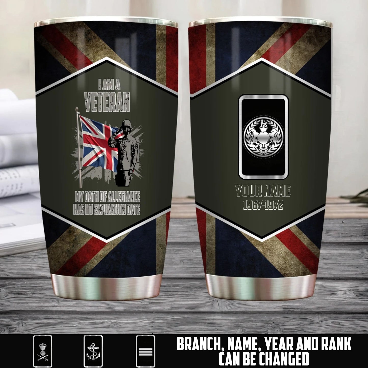 Personalized UK Veteran/ Soldier With Rank And Name Camo Tumbler - 1756166404