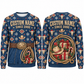 Personalized Rodeo Holiday Gift Belt All-Over Print Crewneck Sweater: front and back design mockups with CUSTOM NAME and SINCE 2000