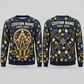 Personalized Electrician Holiday Glow All-Over Print Crewneck Sweater: front and back design mockups with CUSTOM NAME and SINCE 2000