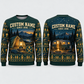 Personalized Electrician Camp Lantern All-Over Print Crewneck Sweater: front and back design mockups with CUSTOM NAME and SINCE 2000