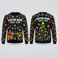 Personalized Electrician Holiday Cable Mix All-Over Print Crewneck Sweater: front and back design mockups with CUSTOM NAME and SINCE 2000