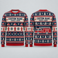 Personalized Firefighter Fair Isle Christmas All-Over Print Crewneck Sweater: front and back design mockups with CUSTOM NAME and SINCE 2000
