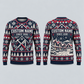 Personalized Roofline Holiday All-Over Print Crewneck Sweater: front and back design mockups with CUSTOM NAME and SINCE 2000