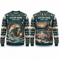 Personalized Welder Gone Fishing Christmas All-Over Print Crewneck Sweater: front and back design mockups with CUSTOM NAME and SINCE 2000