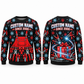 Personalized Welder Holiday Workshop All-Over Print Crewneck Sweater: front and back design mockups with CUSTOM NAME and SINCE 2000