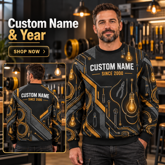 Personalized Electrician Circuit Rhythm All-Over Print Crewneck Sweater: advertising lifestyle mockup
