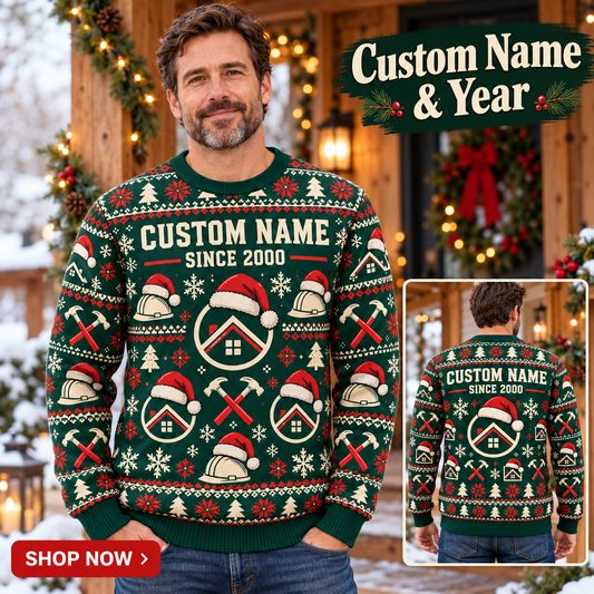 Personalized Roof Crew Holiday Repeat All-Over Print Crewneck Sweater: advertising lifestyle mockup