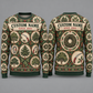 Personalized Arborist Tree Crew Holiday Medallions All-Over Print Crewneck Sweater: front and back design mockups with CUSTOM NAME and SINCE 2000