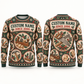 Personalized Carpenter Holiday Medallions All-Over Print Crewneck Sweater: front and back design mockups with CUSTOM NAME and SINCE 2000