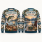 Personalized Carpenter Gone Fishing Christmas All-Over Print Crewneck Sweater: front and back design mockups with CUSTOM NAME and SINCE 2000