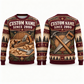 Personalized Carpenter Craft Heritage Holiday All-Over Print Crewneck Sweater: front and back design mockups with CUSTOM NAME and SINCE 2000