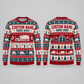 Personalized EMS Printed Fair Isle Christmas All-Over Print Crewneck Sweater: front and back design mockups with CUSTOM NAME and SINCE 2000