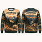 Personalized Excavator Operator Earthmover Camp Weekend All-Over Print Crewneck Sweater: front and back design mockups with CUSTOM NAME and SINCE 2000