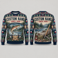 Personalized Logger Riverbreak Christmas All-Over Print Crewneck Sweater: front and back design mockups with CUSTOM NAME and SINCE 2000