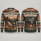 Personalized Logger Timber Camp Weekend All-Over Print Crewneck Sweater: front and back design mockups with CUSTOM NAME and SINCE 2000