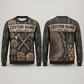 Personalized Logger End-Grain Geometry All-Over Print Crewneck Sweater: front and back design mockups with CUSTOM NAME and SINCE 2000