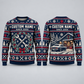 Personalized Mechanic Garage Holiday Torque All-Over Print Crewneck Sweater: front and back design mockups with CUSTOM NAME and SINCE 2000