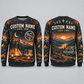 Personalized Mechanic Garage-to-Camp Weekend All-Over Print Crewneck Sweater: front and back design mockups with CUSTOM NAME and SINCE 2000