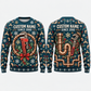 Personalized Plumber Holiday Pipeworks Hero All-Over Print Crewneck Sweater: front and back design mockups with CUSTOM NAME and SINCE 2000