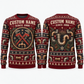 Personalized Plumber Pipeworks Heritage Holiday All-Over Print Crewneck Sweater: front and back design mockups with CUSTOM NAME and SINCE 2000