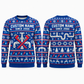 Personalized Plumber Printed Fair Isle Christmas All-Over Print Crewneck Sweater: front and back design mockups with CUSTOM NAME and SINCE 2000