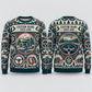 Personalized Trucker Road Crew Holiday Medallions All-Over Print Crewneck Sweater: front and back design mockups with CUSTOM NAME and SINCE 2000