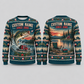 Personalized Trucker Gone Fishing Christmas All-Over Print Crewneck Sweater: front and back design mockups with CUSTOM NAME and SINCE 2000