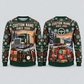 Personalized Trucker Holiday Road Kit Illusion All-Over Print Crewneck Sweater: front and back design mockups with CUSTOM NAME and SINCE 2000