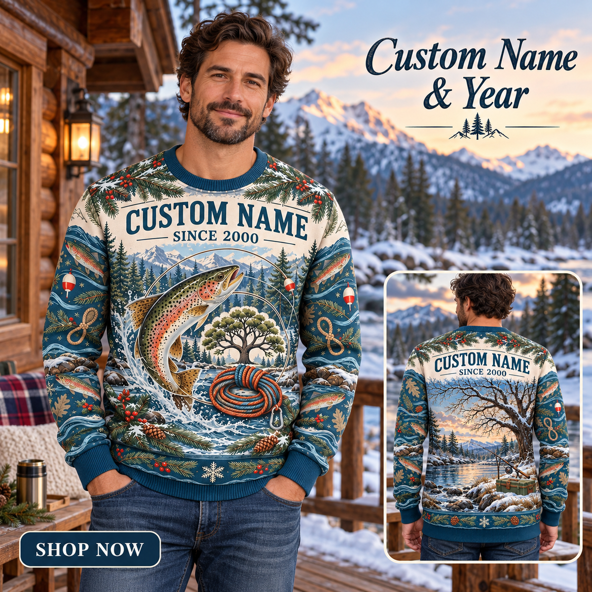 Personalized Arborist Streamside Christmas All-Over Print Crewneck Sweater: advertising lifestyle mockup