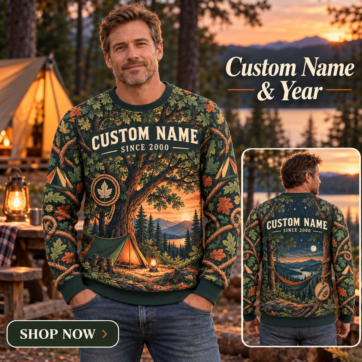 Personalized Arborist Canopy Camp Retreat All-Over Print Crewneck Sweater: advertising lifestyle mockup