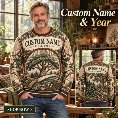Personalized Arborist Canopy Heritage Holiday All-Over Print Crewneck Sweater: advertising lifestyle mockup
