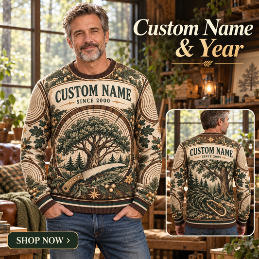 Personalized Arborist Canopy Heritage Holiday All-Over Print Crewneck Sweater: advertising lifestyle mockup