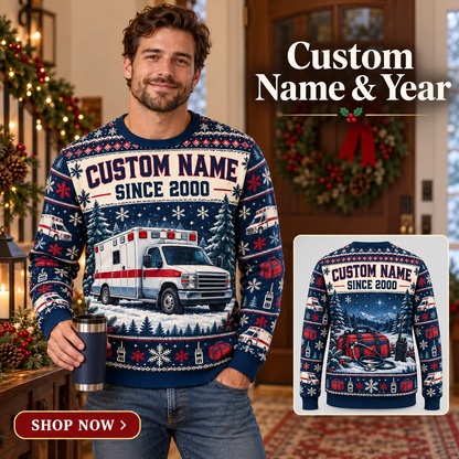 Personalized EMS Holiday Night Watch All-Over Print Crewneck Sweater: advertising lifestyle mockup
