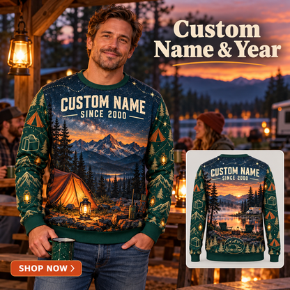 Personalized EMS Camp Weekend All-Over Print Crewneck Sweater: advertising lifestyle mockup