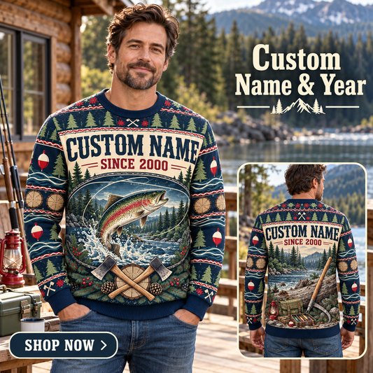 Personalized Logger Riverbreak Christmas All-Over Print Crewneck Sweater: advertising lifestyle mockup